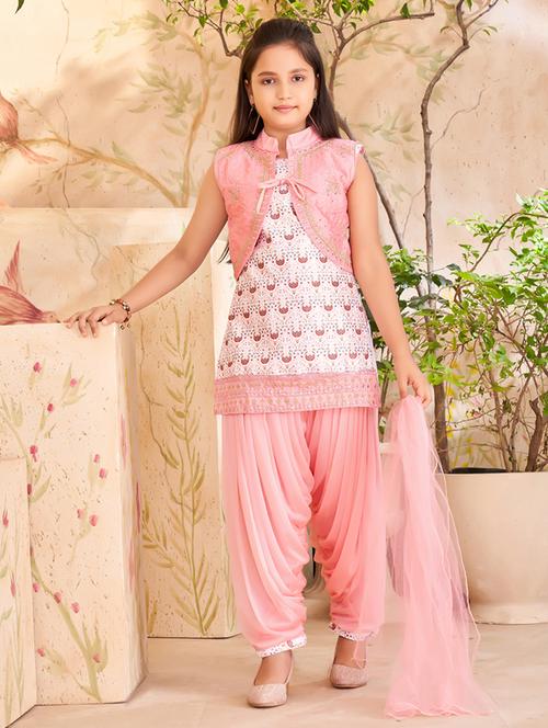 girls pink embellishe kurta salwar set - 21462579 - Very Small Image - 1