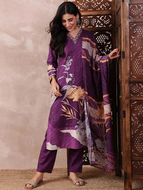 women purple floral printed suit set - 21462867 - Very Small Image - 1