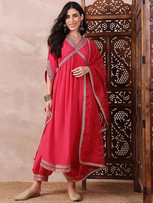women pink v neck suit set - 21462889 - Very Small Image - 1