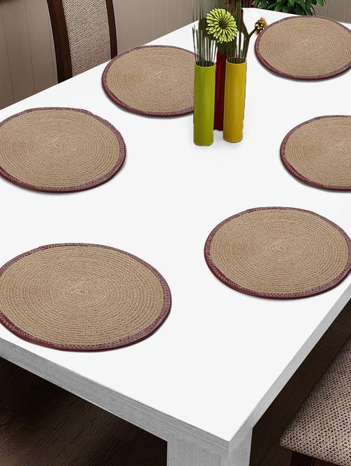 fabinaliv set of 6 beige solid braided jute table mats (35x35 cm) - 21465338 - Very Small Image - 1