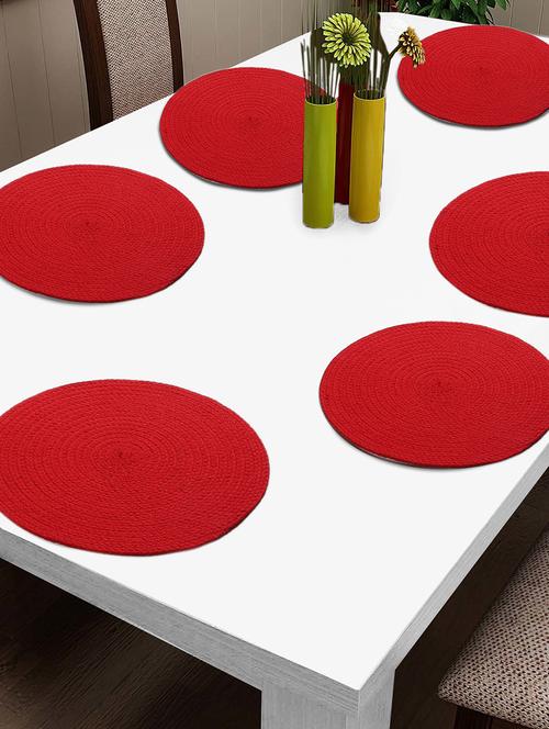 fabinaliv set of 6 red solid braided cotton table mats (39x39 cm) - 21465343 - Very Small Image - 1