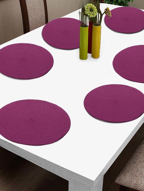 fabinaliv set of 6 purple solid braided cotton table mats (39x39 cm) - 21465344 - Very Small Image - 1