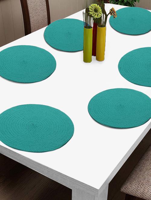 fabinaliv set of 6 sky blue solid braided cotton table mats (39x39 cm) - 21465347 - Very Small Image - 1