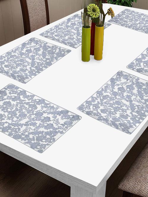fabinaliv set of 6 silver floral embellished plastic table mats (45x30 cm) - 21465357 - Very Small Image - 1