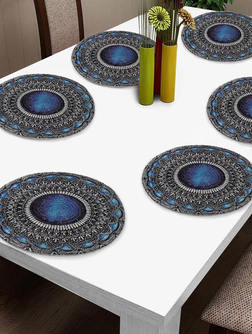 fabinaliv set of 6 multicolor ethnic motifs braided cotton blend table mats (34x34 cm) - 21465358 - Very Small Image - 1