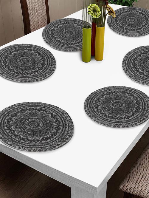 fabinaliv set of 6 grey ethnic motifs braided cotton blend table mats (36x36 cm) - 21465359 - Very Small Image - 1
