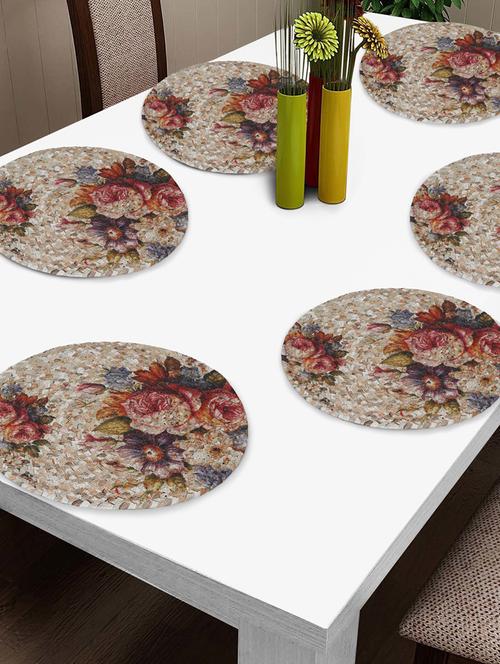 fabinaliv set of 6 multicolor floral braided cotton blend table mats (36x36 cm) - 21465360 - Very Small Image - 1