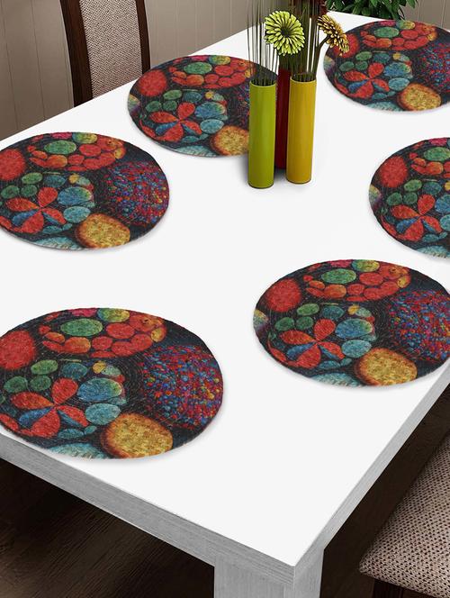 fabinaliv set of 6 multicolor floral braided cotton blend table mats (36x36 cm) - 21465361 - Very Small Image - 1