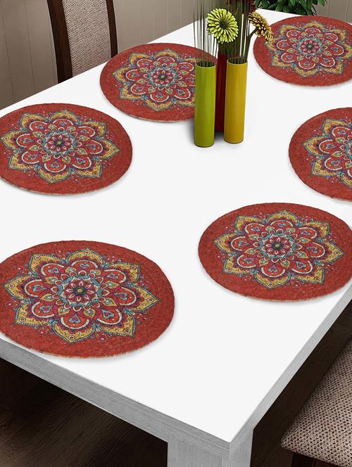 fabinaliv set of 6 multicolor ethnic motifs braided cotton blend table mats (36x36 cm) - 21465362 - Very Small Image - 1
