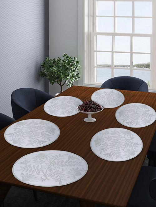 fabinaliv set of 6 silver floral pvc table mats (38x38 cm) - 21465373 - Very Small Image - 1