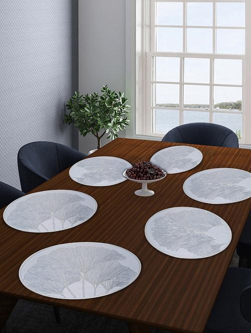 fabinaliv set of 6 silver floral pvc table mats (38x38 cm) - 21465375 - Very Small Image - 1