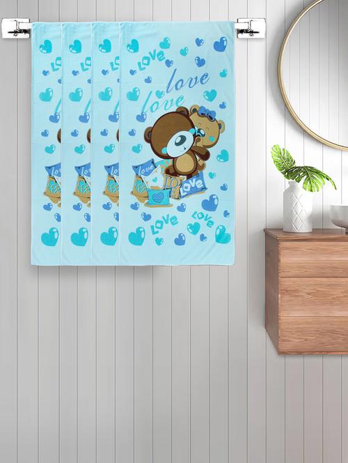 fabinaliv set of 4 blue cartoon print cotton kids bath towels (110x56 cm) - 21465378 - Very Small Image - 1