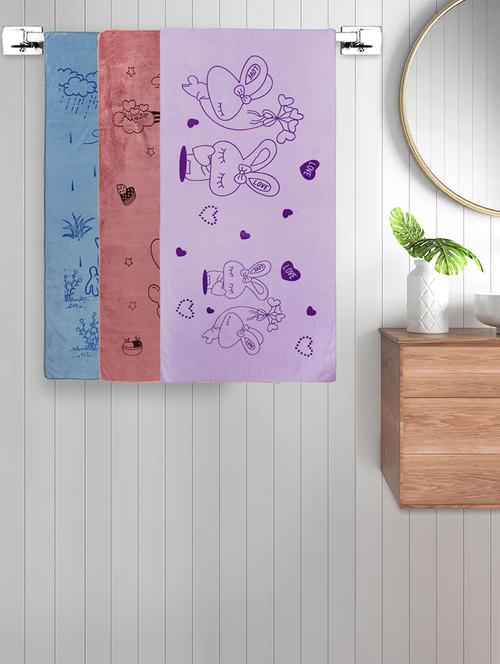 fabinaliv set of 3 multicolor cartoon print cotton kids bath towels (110x56 cm) - 21465388 - Very Small Image - 1