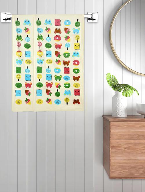 fabinaliv set of 2 yellow cartoon print cotton kids bath towels (110x56 cm) - 21465398 - Very Small Image - 1
