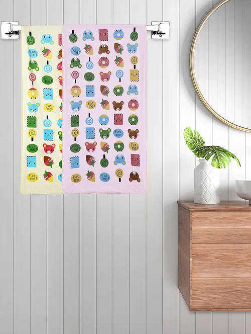 fabinaliv set of 2 multicolor cartoon print cotton kids bath towels (110x56 cm) - 21465400 - Very Small Image - 1