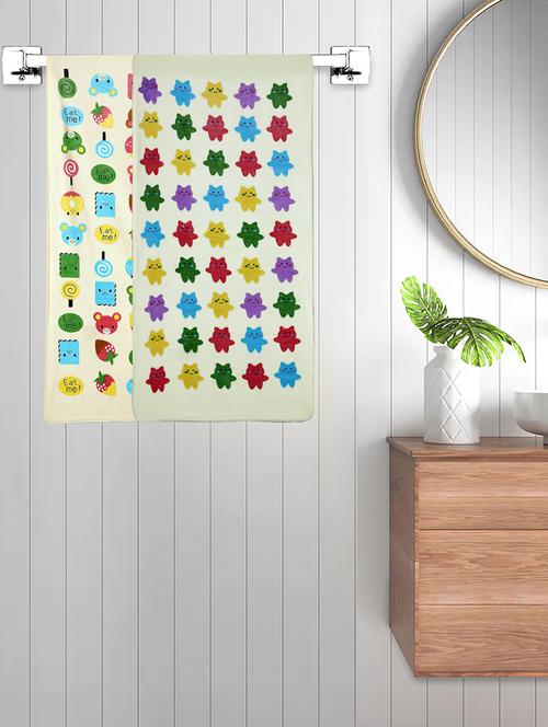 fabinaliv set of 2 yellow cartoon print cotton kids bath towels (110x56 cm) - 21465401 - Very Small Image - 1