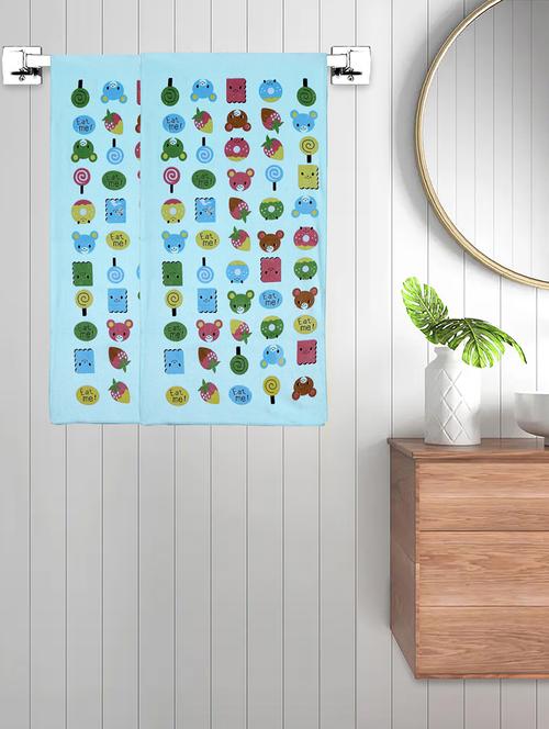 fabinaliv set of 2 blue cartoon print cotton kids bath towels (110x56 cm) - 21465404 - Very Small Image - 1
