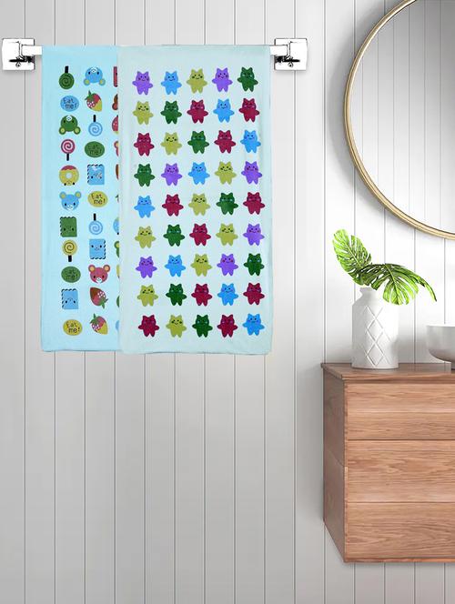 fabinaliv set of 2 blue cartoon print cotton kids bath towels (110x56 cm) - 21465407 - Very Small Image - 1