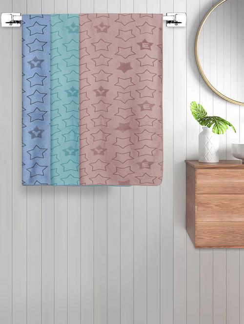 fabinaliv set of 3 multicolor geometric cotton kids bath towels (110x60 cm) - 21465458 - Very Small Image - 1