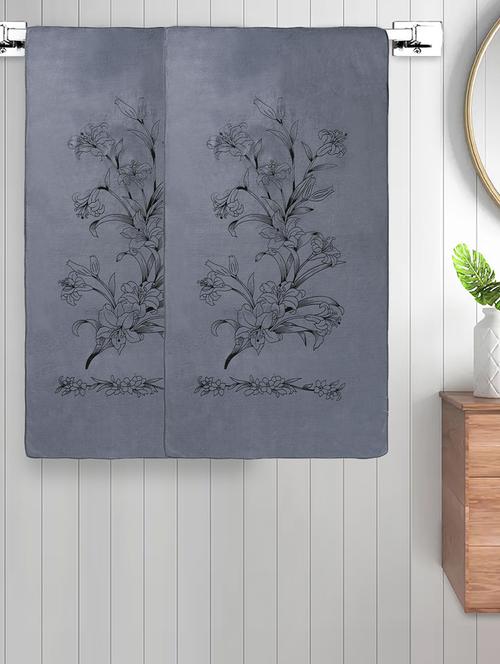 fabinaliv set of 2 grey floral 300 gsm cotton kids bath towels (110x60 cm) - 21465492 - Very Small Image - 1