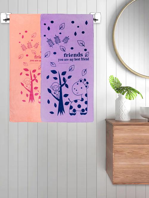 fabinaliv set of 2 multicolor cartoon 300 gsm cotton kids bath towels (115x60 cm) - 21465598 - Very Small Image - 1