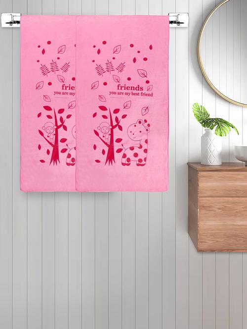 fabinaliv set of 2 pink cartoon 300 gsm cotton kids bath towels (115x60 cm) - 21465600 - Very Small Image - 1