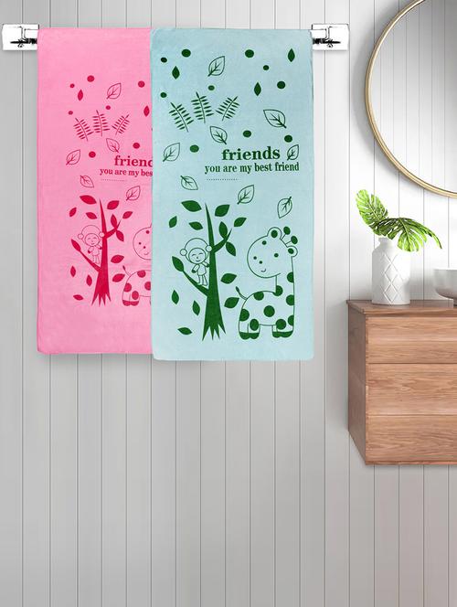 fabinaliv set of 2 multicolor cartoon 300 gsm cotton kids bath towels (115x60 cm) - 21465602 - Very Small Image - 1