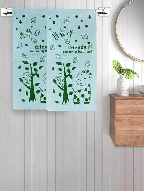 fabinaliv set of 2 green cartoon 300 gsm cotton kids bath towels (115x60 cm) - 21465611 - Very Small Image - 1