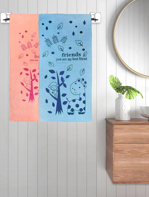 fabinaliv set of 2 multicolor cartoon 300 gsm cotton kids bath towels (115x60 cm) - 21465619 - Very Small Image - 1