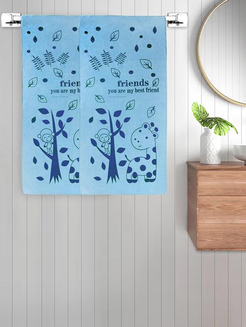 fabinaliv set of 2 blue cartoon 300 gsm cotton kids bath towels (115x60 cm) - 21465620 - Very Small Image - 1