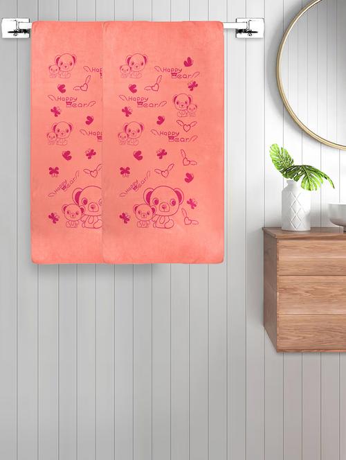 fabinaliv set of 2 peach cartoon 300 gsm cotton kids bath towels (115x60 cm) - 21465621 - Very Small Image - 1