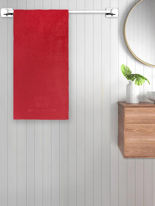 fabinaliv unisex red solid 420 gsm cotton bath towel (140x70 cm) - 21465695 - Very Small Image - 1