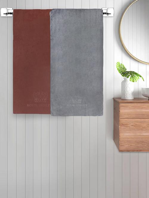 fabinaliv set of 2 unisex multicolor solid 420 gsm cotton bath towels (140x70 cm) - 21465722 - Very Small Image - 1