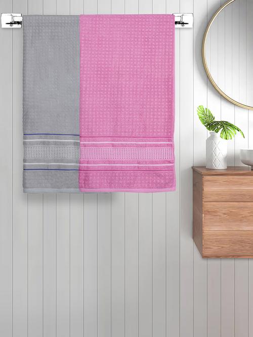 fabinaliv set of 2 unisex multicolor geometric 420 gsm cotton bath towels (150x70 cm) - 21465728 - Very Small Image - 1