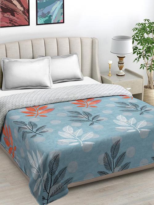 fabinaliv blue floral reversible mild winter 350 gsm micro fiber filling double bed comforter - 21465878 - Very Small Image - 1