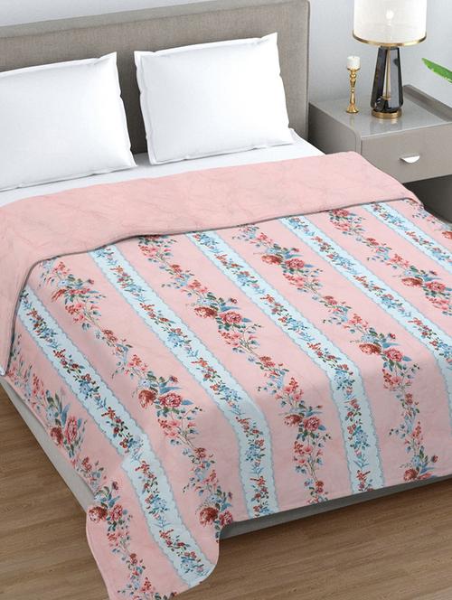 fabinaliv pink floral ultrasonic quilted reversible 350 gsm ac room double bed comforter - 21465901 - Very Small Image - 1