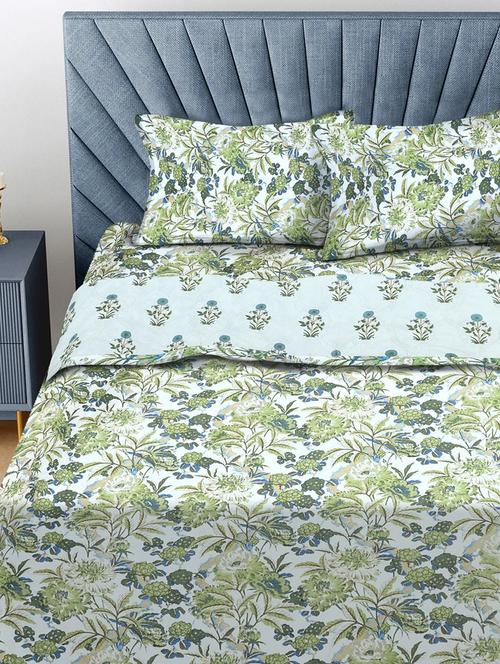 fabinaliv green floral 350 gsm reversible micro fiber filling comforter bedding set - 21465917 - Very Small Image - 1