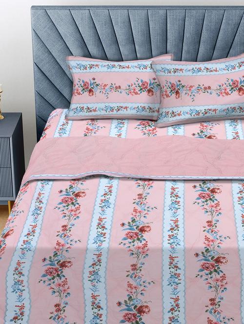 fabinaliv pink floral 350 gsm reversible micro fiber filling comforter bedding set - 21465919 - Very Small Image - 1