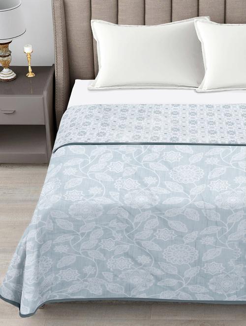 fabinaliv grey floral reversible ac room 300 gsm 100% cotton double bed dohar - 21465963 - Very Small Image - 1