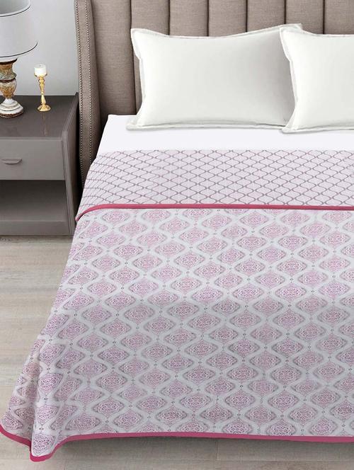 fabinaliv pink ethnic reversible ac room 300 gsm 100% cotton double bed dohar - 21465974 - Very Small Image - 1