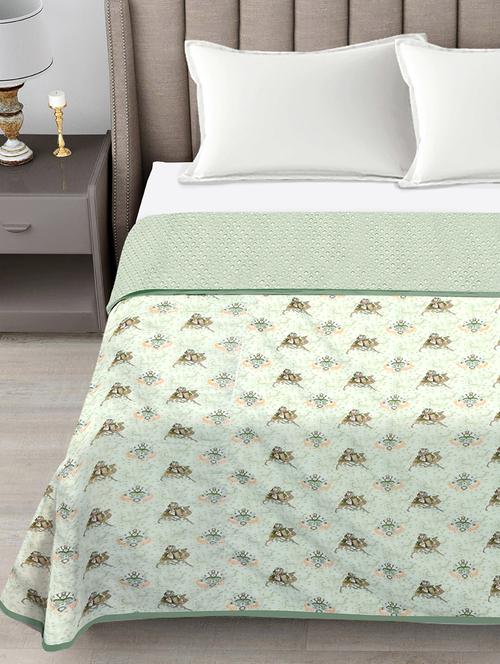 fabinaliv green ethnic reversible ac room 300 gsm 100% cotton double bed dohar - 21465978 - Very Small Image - 1