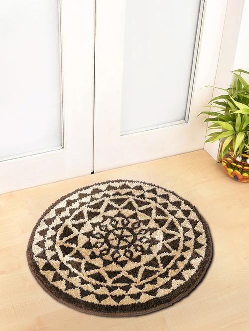 fabinaliv brown geometric cotton blend door mat (60x60 cm) - 21465982 - Very Small Image - 1