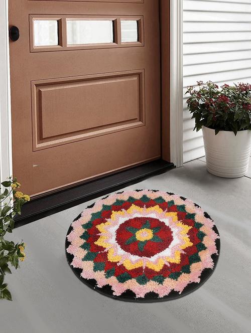 fabinaliv multicolor geometric cotton blend anti skid door mat (60x60 cm) - 21465984 - Very Small Image - 1