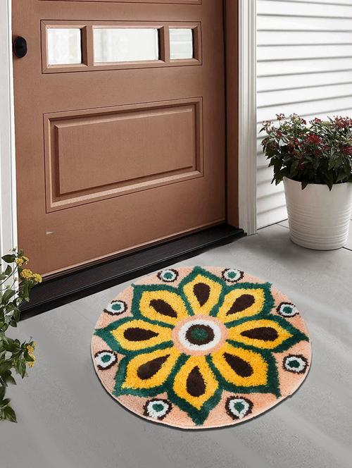 fabinaliv multicolor geometric cotton blend anti skid door mat (60x60 cm) - 21465985 - Very Small Image - 1