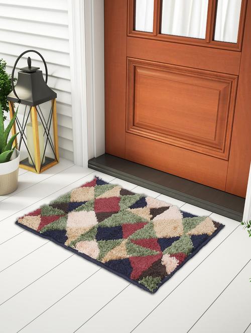 fabinaliv multicolor geometric cotton blend anti skid door mat (60x40 cm) - 21465992 - Very Small Image - 1