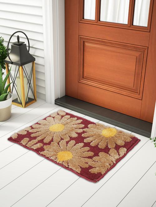 fabinaliv multicolor floral cotton blend anti skid door mat (60x40 cm) - 21465993 - Very Small Image - 1