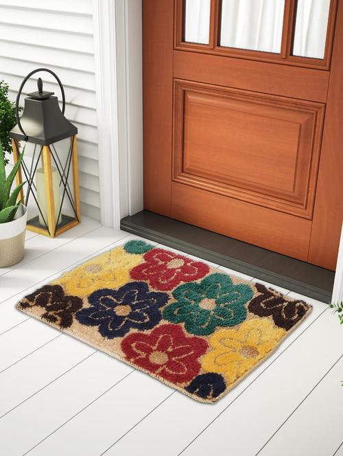 fabinaliv multicolor floral cotton blend anti skid door mat (60x40 cm) - 21465995 - Very Small Image - 1