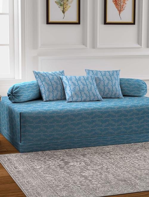 fabinaliv blue floral 350 tc 100% cotton handwoven diwan set - 21466023 - Very Small Image - 1