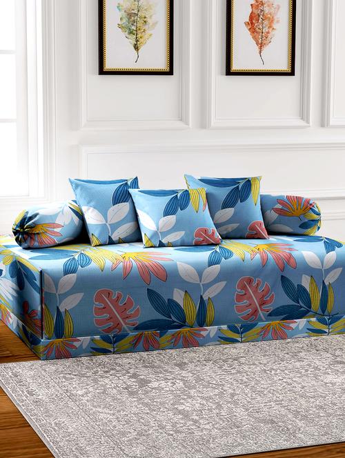 fabinaliv multicolor floral 300 tc cotton blend diwan set - 21466026 - Very Small Image - 1