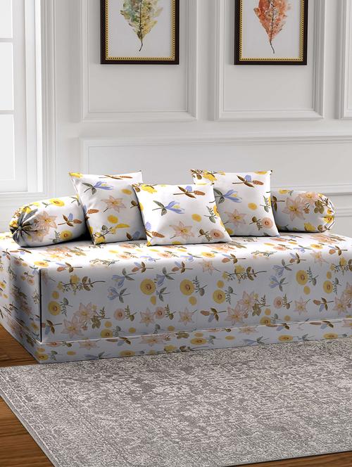 fabinaliv multicolor floral 300 tc cotton blend diwan set - 21466032 - Very Small Image - 1
